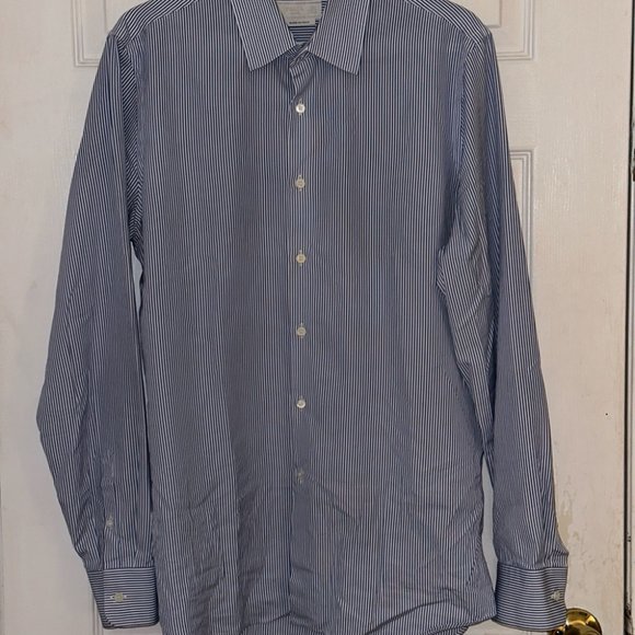 Prada Men's Stripe Down Button Shirt Blue and White Size 42, Collar 16.5 - Picture 8 of 8